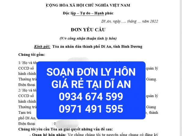 Soạn đơn ly hôn giá rẻ tại Bình Dương